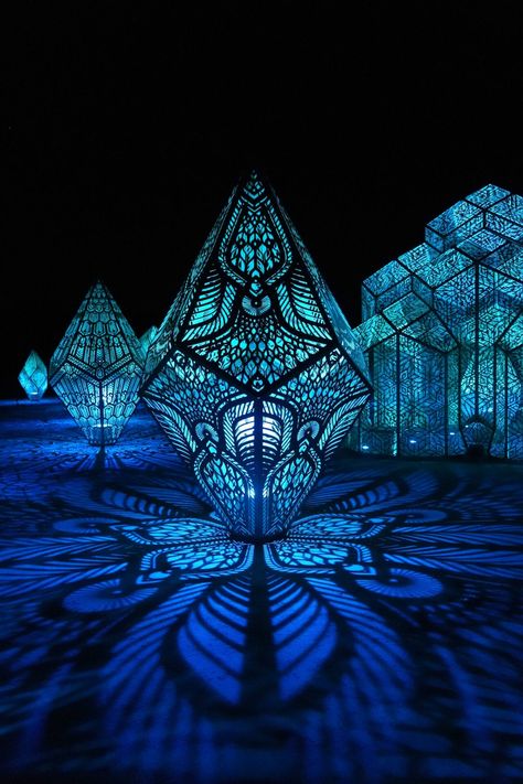 Immerse Yourself in 'DIMENSIONS,' a Site-Specific Interstellar Village by HYBYCOZO — Colossal Ramadan Tent, Lazer Lights, Glow Projects, Immersive Installation, Public Art Installation, Store Architecture, Geometric Light, Frank Lloyd Wright Design, Geometric Lighting