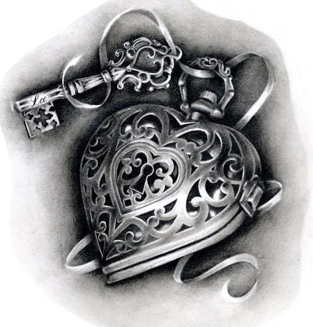 Heart locket tattoo design by Hannah Catherine Falvey Tattoo Initials, Heart Locket Tattoo, Victorian Crown, Key Tattoo Designs, Tattoo Ribs, Lock Tattoo, Locket Tattoos, Tato Flash, Nature Tattoo Sleeve