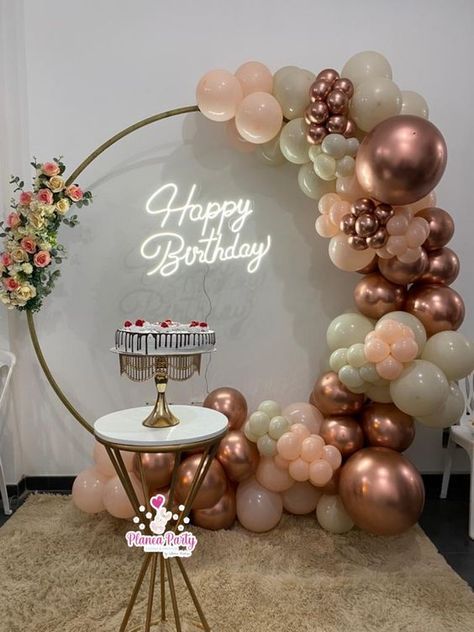 Ideas Para Cumpleaños Mujer, Surprise Birthday Decorations, 18th Birthday Party Themes, 18th Birthday Decorations, Simple Birthday Decorations, Birthday Party Theme Decorations, 50th Birthday Cake, Rose Gold Party, Birthday Balloon Decorations