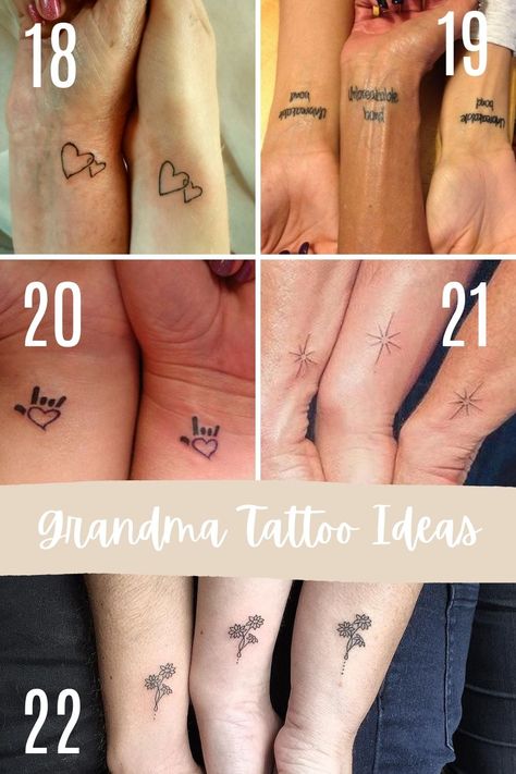 Beautiful Honoring Grandma Tattoos + Ideas - TattooGlee Mom Grandma Tattoos, Small Grandma Memorial Tattoos, Grand Parent Tattoo Ideas, Small Remembrance Tattoos Simple Grandma, Grandmother Tattoos For Grandchildren, Mom Daughter And Grandma Tattoos, Small Tattoos For Grandma, Tattoo In Honor Of Grandma, Grandkid Tattoos For Grandma