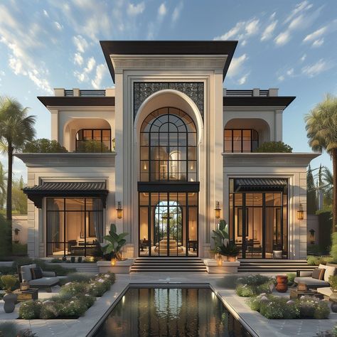 House Design Classic Modern, Luxury Dream Homes Exterior, External Home Design, Stairs Design Interior Luxury, Modern French Chateau Exterior, Mansion Exterior Design, Dream Home Design Exterior, House Exterior Luxury, Hotel Exterior Design