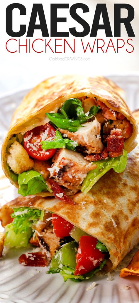 Chicken Caesar Wrap - Carlsbad Cravings Grilled Wraps, Chicken Caesar Wrap Recipe, Grilled Chicken Caesar, Use Rotisserie Chicken, Caesar Salad Wrap, Caesar Wrap, Lemon Basil Chicken, Cravings Recipes, Chicken Caesar Wrap