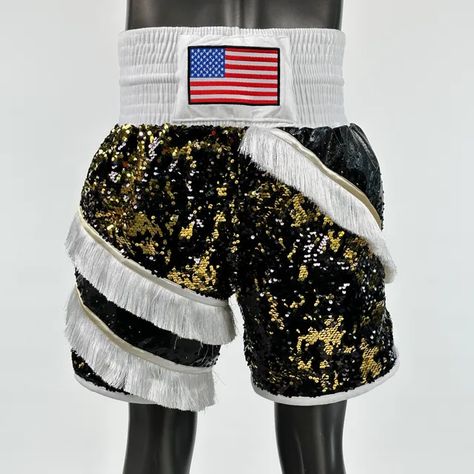 Fringe Men, Shorts With Fringe, Boxing Trunks, Boxing Shorts, White Tassel, Armored Vehicles, White Satin, Black Crystals, Boxing