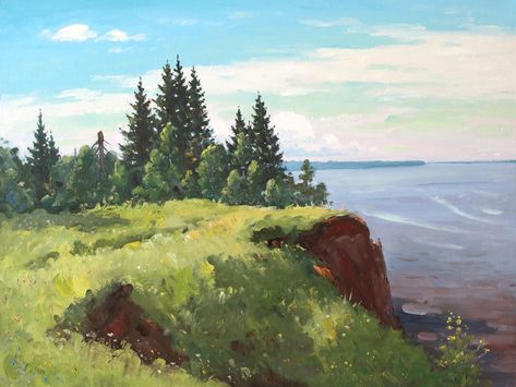 cool THE ANDOMA CLIFF. ONEGA landscape by ALEXANDROVSKY, Original oil Painting RUSSIA   Check more at http://harmonisproduction.com/the-andoma-cliff-onega-landscape-by-alexandrovsky-original-oil-painting-russia/ Ocean Cliff, Swag Art, Oil Canvas, Original Landscape Painting, Realism Art, Original Landscape, Colorful Drawings, Learn To Paint, Art On Canvas