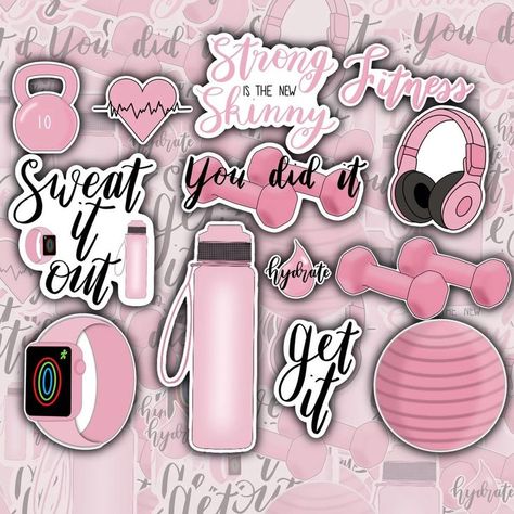 Workout Stickers, Pink Fitness, Fitness Planner Stickers, Pink Workout, Motivational Workout, Digital Stickers, Digital Sticker, Printable Stickers, Digital Printables