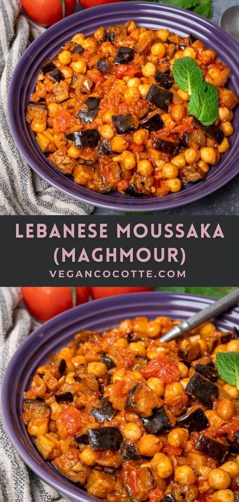 Lebanese Aubergine Recipe, Mid Eastern Food, Lebanese Chickpea Recipes, Vegan Lebanese Food, Lebanese Vegetable Recipes, Middle East Recipes Vegetarian, Lebanese Recipes Dinner, Labenese Recipes, Lebanese Vegan Recipes