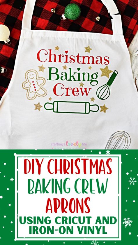 Christmas Baking Crew Apron, Cookie Apron Ideas, Cricut Aprons Ideas, Christmas Baking Crew Svg Free, Apron Iron On Ideas, Christmas Aprons Ideas Diy Gifts, Christmas Aprons Vinyl, Apron Svg Ideas, Diy Christmas Apron