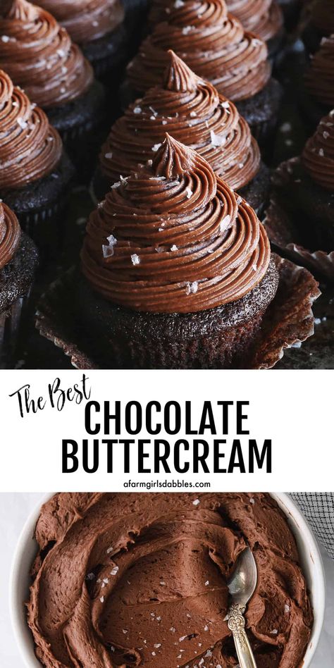 Made with just a few ingredients in under 10 minutes, this Chocolate Buttercream is rich and chocolatey, with a smooth and creamy texture. Perfect for topping cupcakes, cakes, and more. It's my absolute favorite chocolate buttercream! Best Chocolate Buttercream, Best Chocolate Frosting, Ganache Recipes, Chocolate Icing Recipes, Chocolate Buttercream Frosting Recipe, Chocolate Buttercream Recipe, Chocolate Buttercream Icing, Frosting Recipes Easy, Chocolate Frosting Recipes