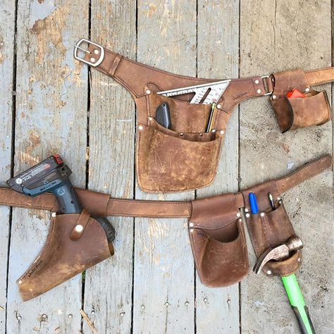 We're having fun breaking in some of our own leather. #toolbelt #leatherwork #handmade Leather Tool Belt Diy, Toolbelt Diy, Leather Tool Pouches, Leather Tool Belt, Leather Working Patterns, Tool Belts, Work Belt, Tool Pouch, Leather Apron