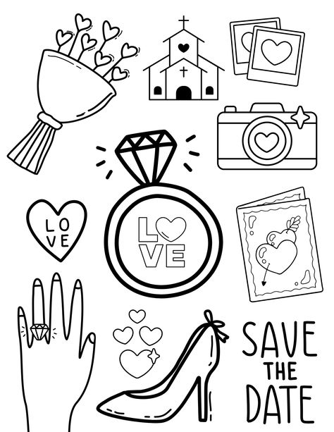 Celebrate the special day of someone close to you with these free printable wedding coloring pages for kids and adults. Marriage Coloring Pages, Wedding Coloring Pages For Kids, Kids Table Wedding, Romantic Wedding Colors, Wedding Coloring Pages, Wedding Pattern, Kids Wedding Activities, Heart Coloring Pages, Free Wedding Printables