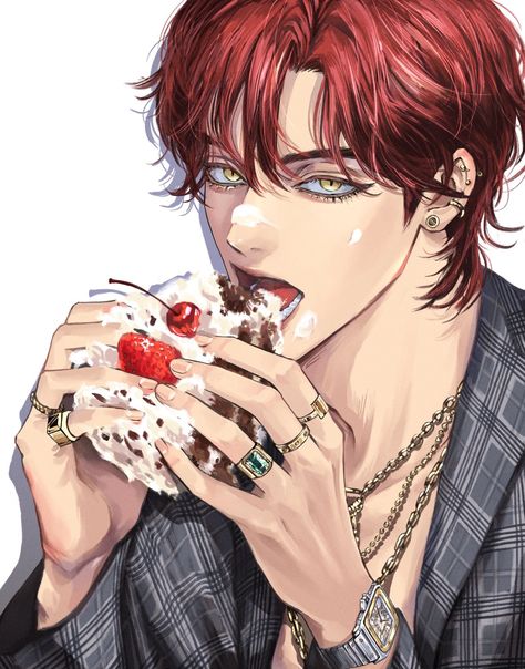 Red Headed Anime Guy, Anime Guy With Red Hair, Red Hair Anime Guy, Red Hair Boy, Yakuza Anime, Blue Hair Anime Boy, Anime Red Hair, Red Hair Men, Anime Boy Sketch