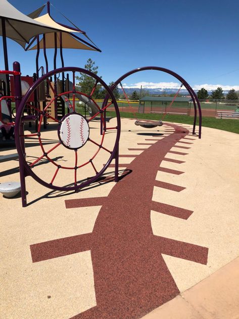 Northern Lights baseball park Thornton, CO | Slides and Sunshine Best Park in Thornton Colorado #baseball #baseballpark #baseballmom #coloradobaseball #coloradotravel Thornton Colorado, Monkey Bar, Wiffle Ball, Friends Leave, Baseball Park, Sport Park, Baseball Theme, Drinking Fountain, Monkey Bars