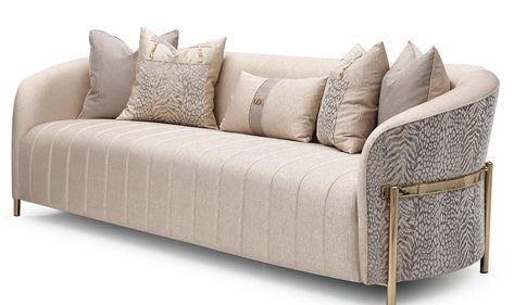 [Description]Introducing the Lisbon Sofa, a perfect blend of contemporary aesthetics and timeless comfort. Embrace the current trend with its fluid, simplistic style that draws inspiration from the latest polishes, textures, and colors of the season. This sofa effortlessly navigates between modern, traditional, art deco, and even futuristic design elements. Crafted with attention to detail, the Lisbon Sofa features golden-finish legs that add a touch of luxury and sophistication. The single cush Modern Sofa Designs Luxury, Italian Luxury Sofa, Latest Sofa Set Designs, Minimalist Home Decor Ideas, Contemporary Sofa Design, Lobby Hotel, Latest Sofa Designs, Cornice Design, Luxury Furniture Sofa