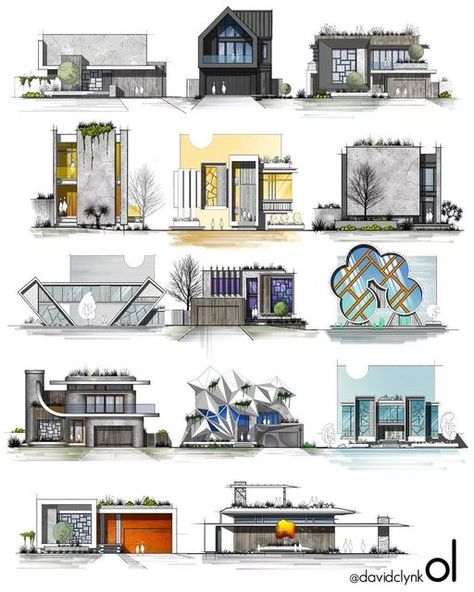 Architecture Concept Drawings House, Facade Ideas House, Architectural Facades Design Ideas, Luxury Architecture House, Crazy Architecture Design, New Architecture Design, Elevation Ideas Architecture, Architectural Elevation Drawing, Architecture Concept Drawings Ideas