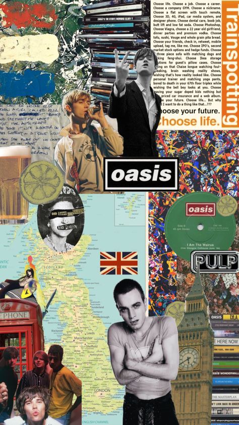 #90s #uk #britpop #oasis #liamgallagher #blur #trainspotting #damonalbarn #england #rock #britishmusic #music 90s Uk, 1990s Music, Oasis Band, John Lennon And Yoko, Premium Vodka, Newspaper Cover, British Music, Collage Art Projects, Damon Albarn