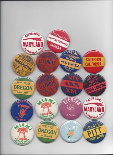 Retro College Aesthetic, Vintage College Football, Vintage Collegiate Aesthetic, Vintage College Aesthetic, College Buttons, College Football Aesthetic, Vintage College Shirts, Collegiate Aesthetic, College Football Logos