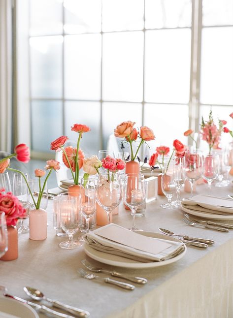 Center Piece Ideas, Bud Vases Wedding, Bud Vase Centerpiece, Bridal Shower Inspo, Bridal Shower Tables, Wedding Vases, Bold Color Palette, Wedding 2024, Bridal Brunch