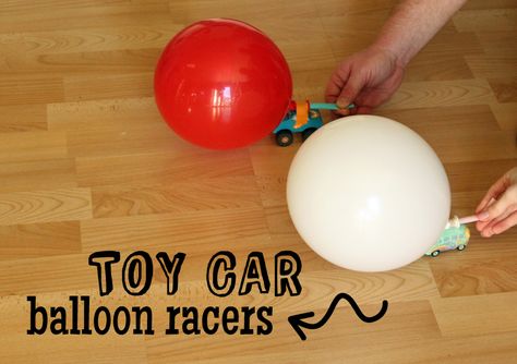 Toy Car Balloon Racers - STEM challenge for kids Race Car Stem Activity, Race Car Crafts For Kids, Flisat Activities, Car Balloon, Balloon Powered Car, Race Games, Balloon Race, Balloon Cars, Car Activities