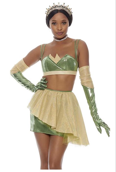 Princess Tiana Costume, Tiana Costume, Movie Character Halloween, Frog Costume, Princesa Tiana, Green Mini Skirt, Princess Tiana, Halloween Costume Outfits, Princess Costume