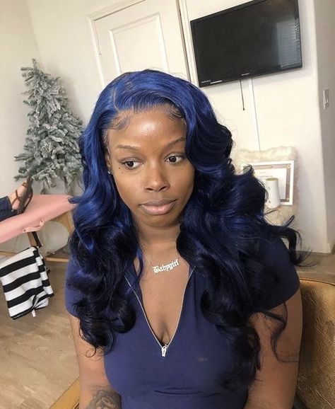 PINTEREST // KILLAS Dark Blue Hair, Human Virgin Hair, Hair Laid, Lace Hair, Baddie Hairstyles, Hair Weave, Lace Frontal Wig, Black Girls Hairstyles, Frontal Wigs