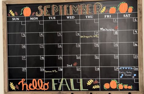 #Chalkboardcalendar #Fall #Art #Pumpkins September Acrylic Calendar Ideas, September White Board Ideas Aesthetic, Fall Chalkboard Calendar Ideas, Calander Design Ideas Whiteboard, September Calendar White Board, September Calander Theme, Fall Calendar Ideas September, September Calender Aesthetic 2024, September Calendar 2023 Whiteboard