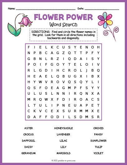 Free Printable Flower Word Search Flower Anatomy, Free Word Search, Flower Words, Printable Flower, Puzzle For Kids, Work Activities, Flower Names, Flower Printable, May Flowers