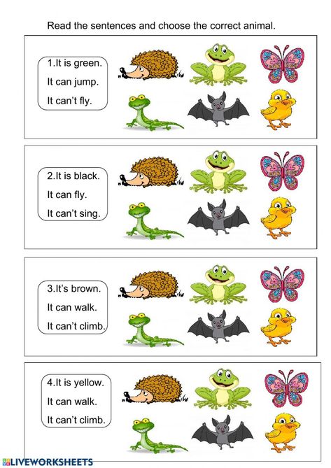 Animals Worksheets For Kids, Animal Riddles, Animals Worksheet, Animals Reading, Animals Activities, Riddles For Kids, Materi Bahasa Inggris, Kids Worksheet, English Grammar For Kids