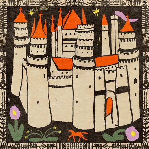 Medieval Art Style, Eniko Eged, Illustration Castle, Magic Drawings, Castle Illustration, Castle Drawing, Naive Illustration, Unique Illustration, Castle Art