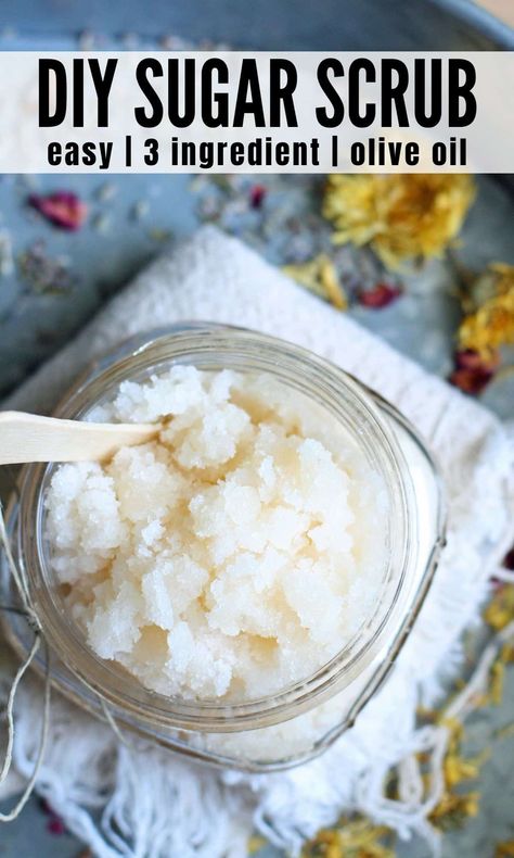 This Easy Homemade Sugar Scrub is great for making your skin silky smooth. It's super simple, and frugal, and you can add your own fragrant essential oils too. This DIY sugar scrub recipe is also a great easy homemade gift! It's a great Homemade Sugar Scrub without coconut oil that's a great healthy homemade gift. You'll love how this DIY all natural sugar scrub makes your legs and hands feel amazing. It's an olive oil sugar scrub that's so much cheaper than store bought scrubs. Hand Scrub Recipe, Easy Diy Body Scrub, Sugar Hand Scrub, Sugar Scrub Homemade Recipe, Homemade Sugar Scrub, Diy Sugar Scrub, Diy Sugar Scrub Recipe, Natural Sugar Scrubs, Natural Beauty Routine