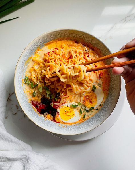 Curry Ramen Noodle Recipes Easy, Ramen Noodle Recipes Seasoning, Creamy Sesame Chicken Ramen, Upgrade Packaged Ramen, Tom Yum Ramen, Ramen With Coconut Milk, Ramen Noodle Recipes With Dumplings, Instant Ramen With Egg, Creamy Chicken Ramen Soup