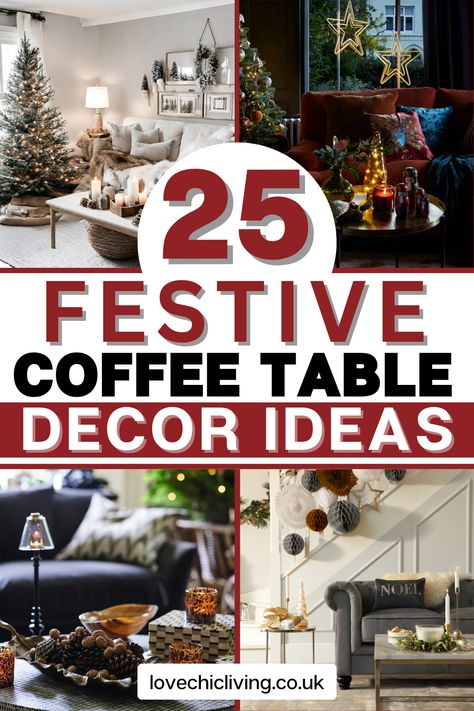 Discover the magic of festive décor with our Christmas Coffee Table Ideas! Unleash your creativity and transform your living room with charming centrepiece inspirations. From sparkling ornaments to lush greenery, make your coffee table the focal point this holiday season. Join us for endless inspiration to bring warmth and cheer right to your coffee table! Christmas Ideas For Coffee Table, Christmas Centre Table Decor, Round Coffee Table Christmas Decor Ideas, Xmas Coffee Table Decor, Living Room Table Christmas Decor, Christmas Coffee Table Decor Living Rooms, Christmas Coffee Table Centerpieces, Christmas Decor Coffee Table, Christmas Coffee Table Decor Trays