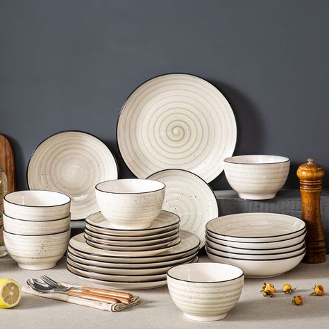 vancasso, Series Bonbon, 24-Piece Stoneware Dinnerware Set, Beige Dinner Set, Service for 6 - Walmart.com Bohemian Dishes, Dish Sets Dinnerware, Modern Crockery, Dinnerware Sets Rustic, Japanese Dinner, Crockery Set, Square Dinnerware Set, Plates And Bowls Set, Ceramic Dinnerware Set