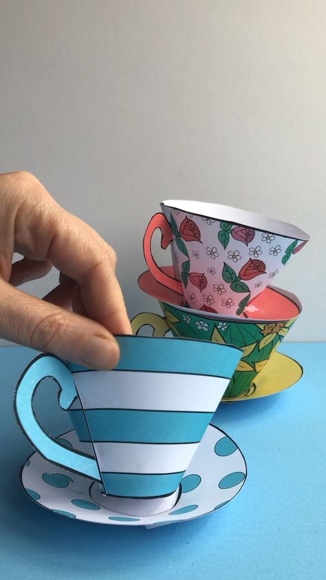 Cardboard Tea Cup, How To Make Paper Tea Cups, Alice In Wonderland Tea Party Activities, Paper Teacup, Paper Tea Cups, Alice In Wonderland Crafts, Alice In Wonderland Decorations, Classic Paper, Alice In Wonderland Tea Party Birthday