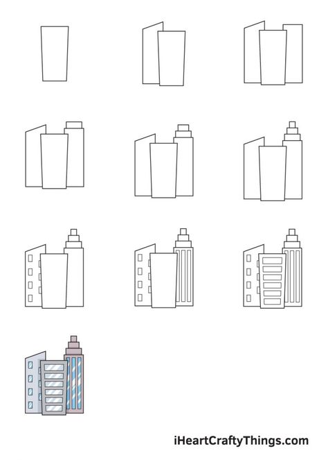 Buildings Drawing — How To Draw Buildings Step By Step 3d Drawings Building, Easy Buildings To Draw, How To Draw A Building Step By Step, How To Draw A Building, How To Draw Buildings Step By Step, Easy Building Drawings, Building Drawing Architecture Sketches, Building Drawing Easy, Building Drawing Simple