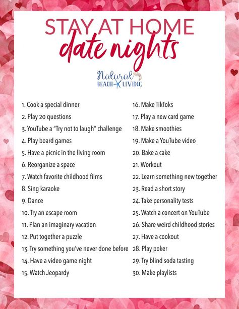 30+ Date Night Ideas at Home that are Creative, Cheap, and Fun - Natural Beach Living At Home Date Night Ideas, Date Night Ideas At Home, Home Date Night Ideas, At Home Date Night, Creative Date Night Ideas, Date Night Jar, Home Date Night, Cheap Date Ideas, Romantic Date Night Ideas