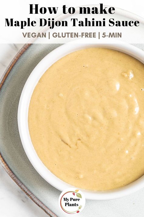 Only 6 fresh, raw ingredients, and no cooking is involved to make this creamy maple dijon tahini dressing in 5 minutes! You will have a nutty, a little bit tart, but still sweet dressing in no time which pairs well with many dishes. Tahini Dressing For Salad, Best Tahini Dressing, Creamy Tahini Dressing, Fall Tahini Dressing, Tahini Dijon Dressing, Tahini Sauce For Vegetables, Maple Dijon Dressing, Salad Dressing Tahini, Spicy Tahini Dressing