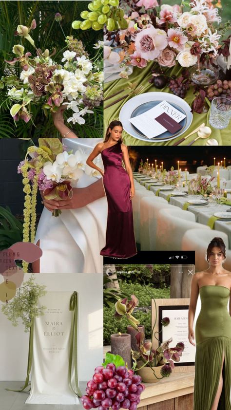 Soft Romantic Aesthetic Wedding, Wedding Color Schemes Jewel Tones, Floral Wedding Color Schemes, Eggplant And Green Wedding, Ethereal Fall Wedding, Classy Wedding Color Palette, Fig Color Palette Wedding Inspiration, Fall Wedding Colour Palettes, June Wedding Colors 2025