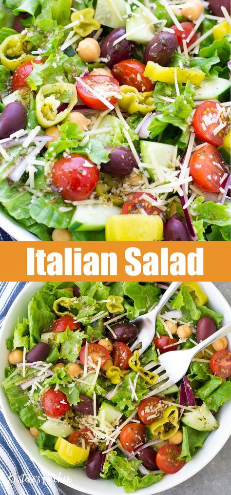 Best Italian Salad, Green Salad Recipes Healthy, Lettuce Salad Recipes, Lettuce Recipes, Italian Salad Recipes, Dessert Oreo, Side Salad Recipes, Spaghetti Dinner, Green Salad Recipes