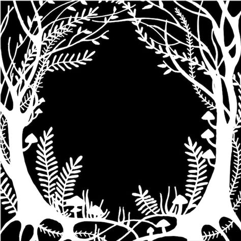 Black Background Design, Forest Magic, Forest Silhouette, Silhouette Frames, Fairy Forest, Fairy Tree, Silhouette Illustration, Book Art Diy, Tree Silhouette