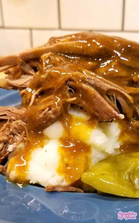 An easy peasy gravy makes a silky, scrumptious, and divine addition to this fork tender Mississippi Pot Roast recipe that broke the internet. Hits it out of the park every time! A few squeezes with the tongs, and this roast literally falls apart. Mississippi Pot Roast Recipe, Trisha Yearwood Recipes, Crockpot Pork Tenderloin, Pork Loin Roast Recipes, Crock Pot Pork, Pork Chop Recipes Baked, Pot Roast Recipe, Pork Roast Recipes, Pork Loin Recipes