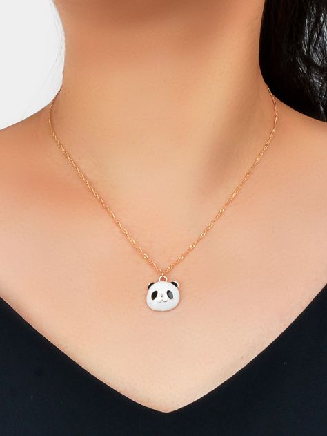 Gold Fashionable   Alloy  Pendant Necklaces Embellished   Jewelry Penguin Jewelry, Panda Necklace, Panda Charm, Bridal Hair Buns, Embellished Fashion, Best Friend Quotes Funny, Hair Buns, Cartoon Panda, Jewelry Photoshoot