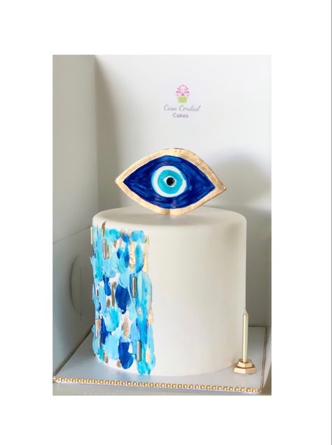 Evil Eye Theme Party, Evil Eye Cake Ideas, Evil Eye Birthday Party, Evil Eye Cake, Eye Cake, Greek Cake, Bridal Cookies, 16th Birthday Decorations, Baby Birthday Invitations