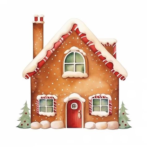 Christmas House Painting Ideas, Christmas House Watercolor, Ginger Bread House Drawing, Christmas House Drawing, House Images, Christmas Stock Photos, House Elements, Cartoon House, House Sketch