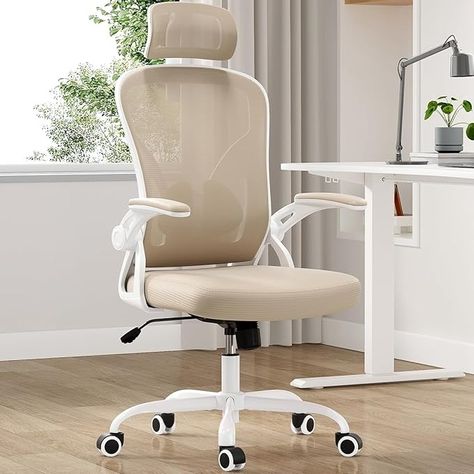 Amazon.com: Farini Ergonomic Office Chair, Home Office Desk Chair with Headrest, High Back Computer Chair with Flip-up Armrests and Adjustable Lumbar Support for Home Office Study Room Bedroom, Khaki. : Home & Kitchen Comfy Office Chair, Office Study Room, Home Office Desk Chair, Comfortable Home Office, Ergonomic Desk Chair, Comfortable Office Chair, Study Chair, Home Office Study, Computer Desk Chair