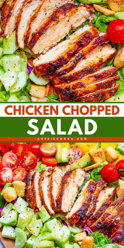 Don't miss out on this chicken chopped salad recipe! It's a dinner salad with juicy oven-baked chicken. Finished with a honey apple cider vinaigrette, this is the BEST chopped chicken salad! Enjoy this quick and easy meal for tonight! Chicken For Salads How To Cook, Best Chicken Recipe For Salads, Cooked Chicken For Salads, Easy Salad Recipes With Chicken, Pioneer Woman Chopped Salad, How To Cook Chicken For Salads, Chopped Salad With Chicken, Chicken With Salad Recipes, Chicken Breast Recipes For Salad