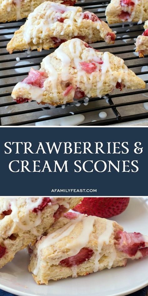 Strawberry Cream Scones, Strawberries And Cream Scones, February Food, Strawberry Scone, Cream Scones Recipe, Peach Scones, Best Biscuit Recipe, Strawberry Scones, Scone Recipes