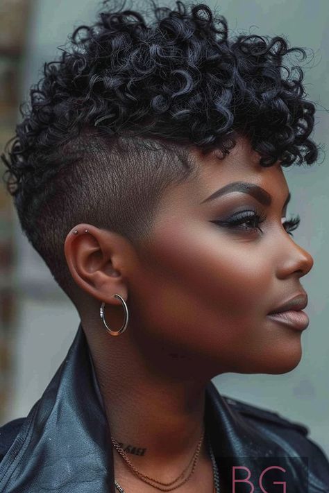 Short tapered cut Curly Mohawk Hairstyles For Black Women, Mohawk Hairstyles For Black Women, 2025 Hairstyles, Trendy Hairstyles For Black Women, Curly Mohawk Hairstyles, Black Haircuts, Curly Mohawk, Short Hair Designs, Black Hair Updo Hairstyles