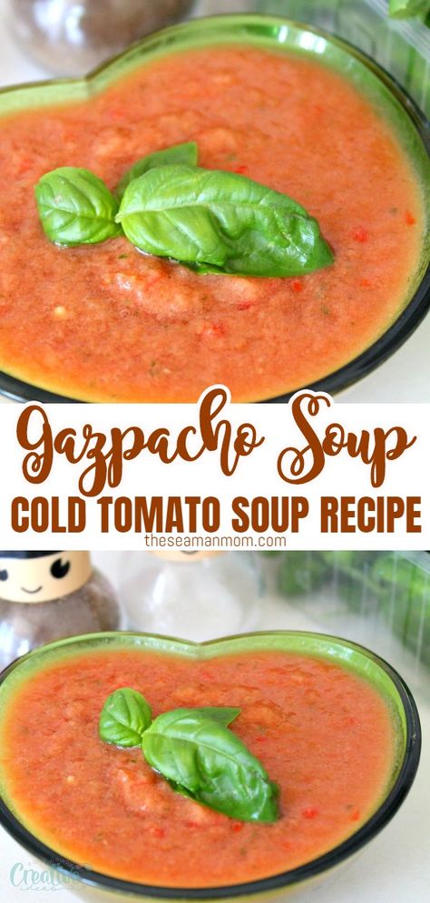 Gazpacho Soup Recipe, Cold Tomato Soup, Gazpacho Soup, Gazpacho Recipe, Cold Soup, Fun Easy Recipes, Food For A Crowd, Gazpacho, Healthy Soup Recipes