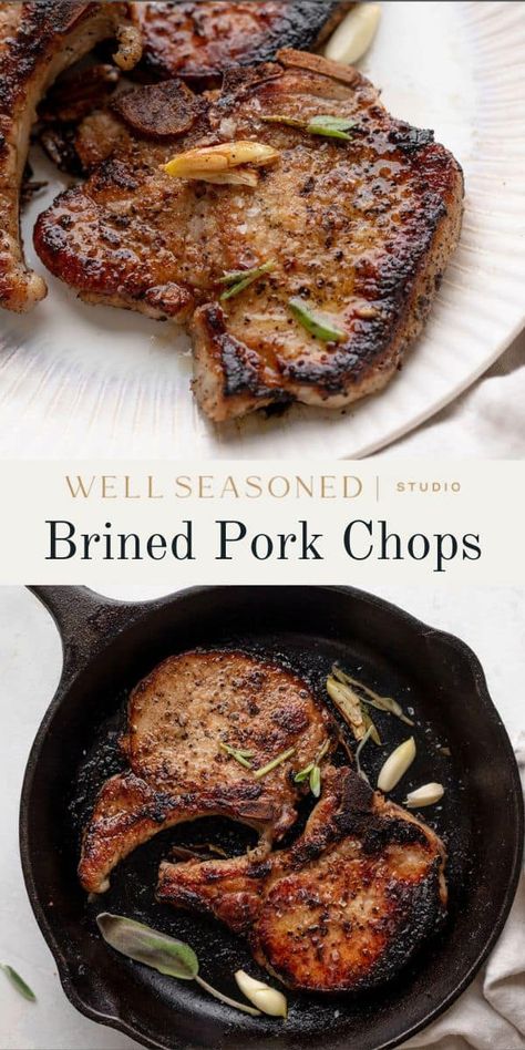 Brined Pork Chops Recipe Brine Pork Chops Recipes, Cider Brined Pork Chops, Brined Pork Chops Recipes, How To Brine Pork Chops, Perry's Pork Chop Recipe, Pork Chops Brine, Vinegar Pork Chops, Brine For Pork Chops, Brine Pork Chops