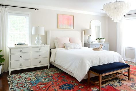 #159: Are You A Maximizer Or A Satisficer? | Young House Love Simply White Bedroom, Best Greige Paint Color, Benjamin Moore Simply White, Inexpensive Curtains, Love Bedroom, Diy Headboard Upholstered, Greige Paint Colors, Greige Paint, Cheap Curtains